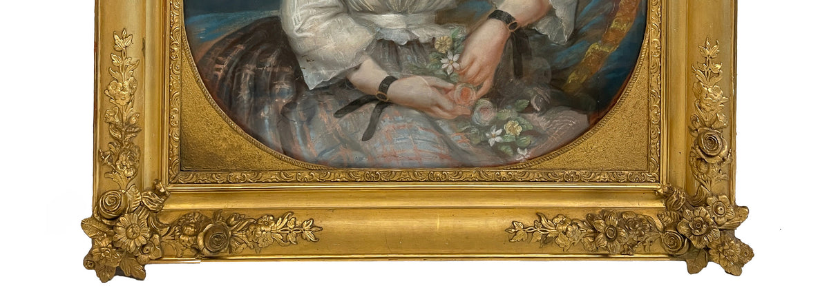Antique 19th Century Swiss School Pastel Portrait Painting Beautiful Young Girl, Attributed to Albert Anker, Circa 1870