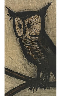 Original Pencil Signed Numbered French Expressionist Color Lithograph of an Owl  by Bernard Buffet, circa 1968
