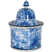 Antique Blue & White Pearlware Pottery Humidor "A Present for Mr. Capes 1834"