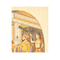 Antique Indian Mughal Miniature Royal Court Women Shah Watercolor Painting 1900