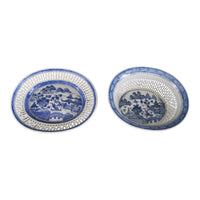 Antique Chinese Qing Dynasty Blue & White Reticulated Serving Bowl and Underplate, Circa 1800