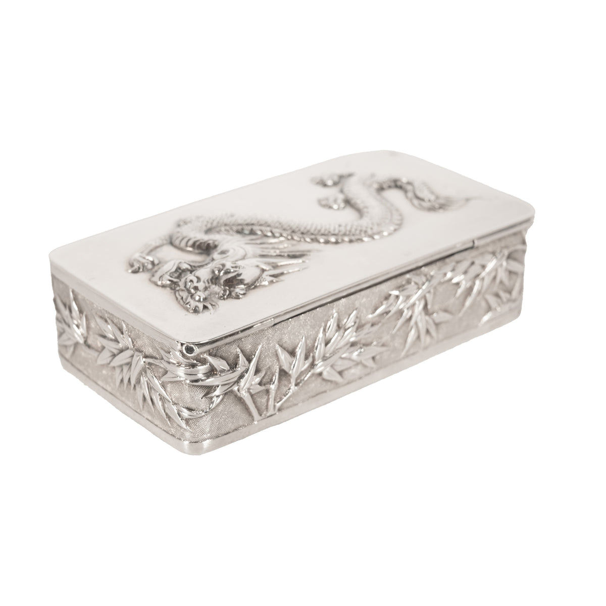 Antique Chinese Qing Dynasty Export Silver Gilt Dragon Snuff Box Wang Hing 1900