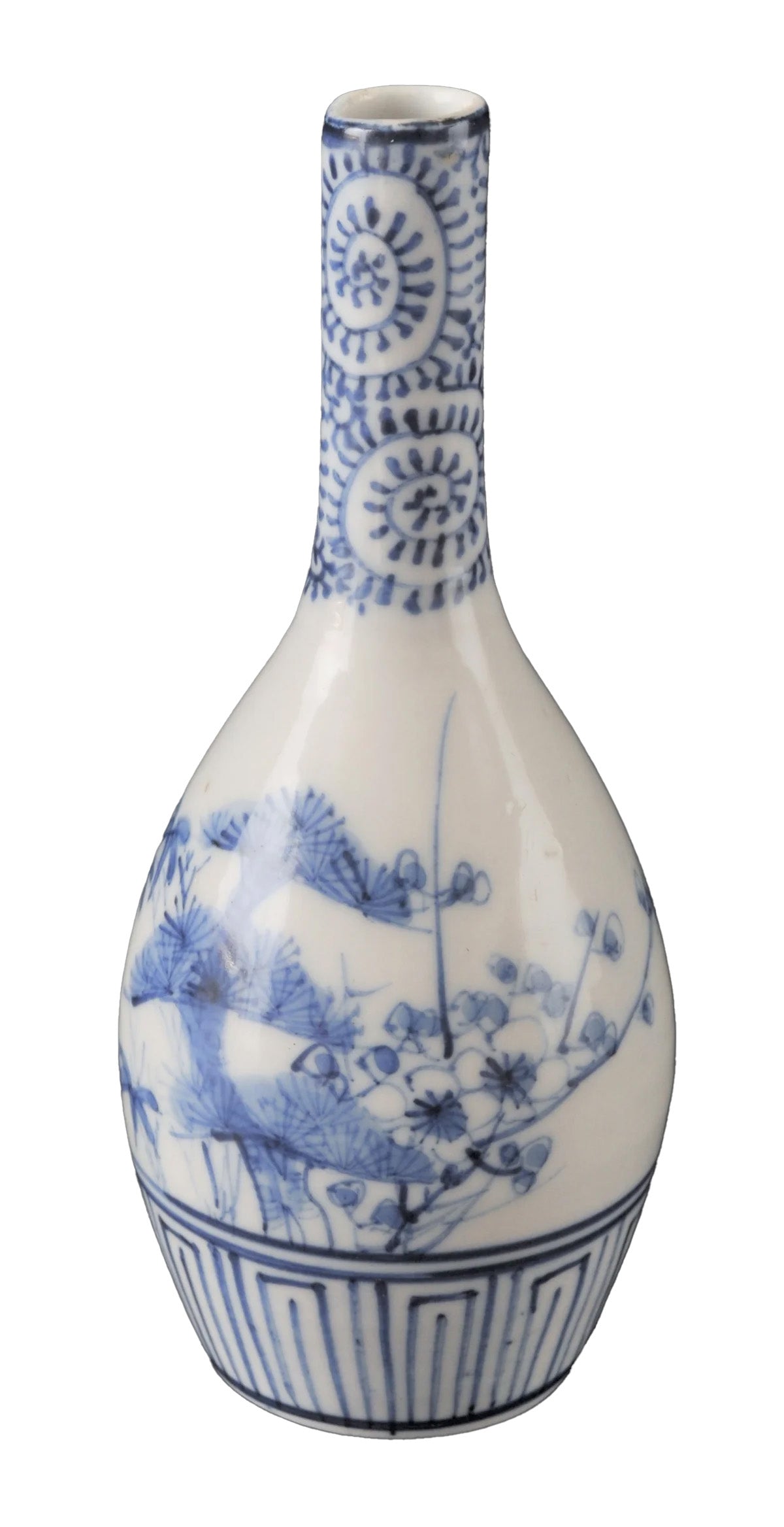 Antique Japanese Meiji Period Blue & White Bottle Shaped Vase, Circa 1890
