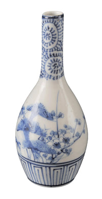 Antique Japanese Meiji Period Blue & White Bottle Shaped Vase, Circa 1890