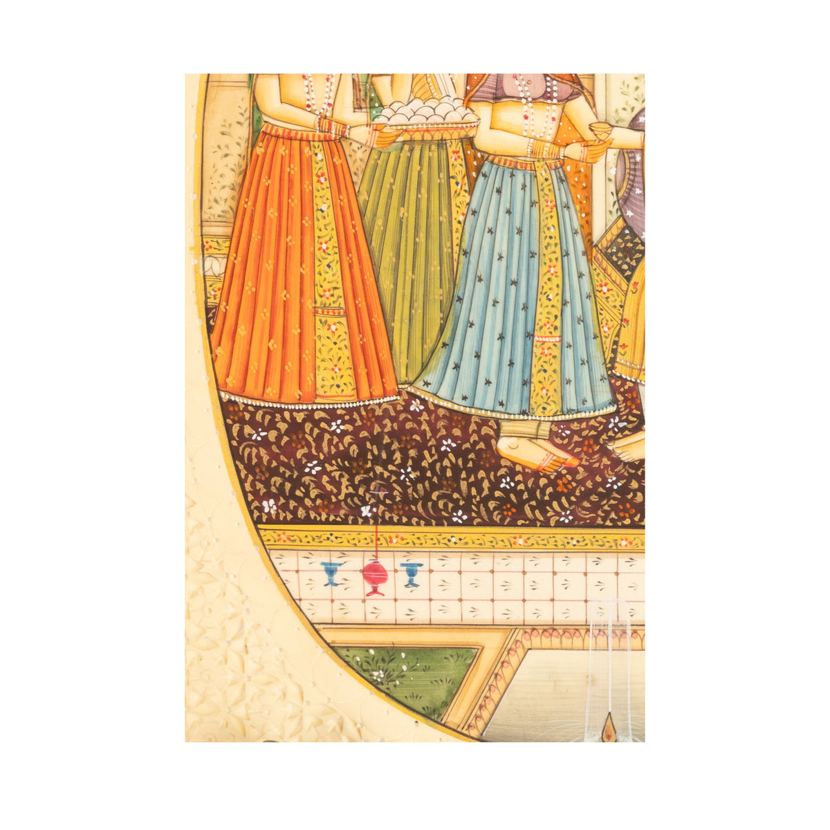 Antique Indian Mughal Miniature Royal Court Women Shah Watercolor Painting 1900