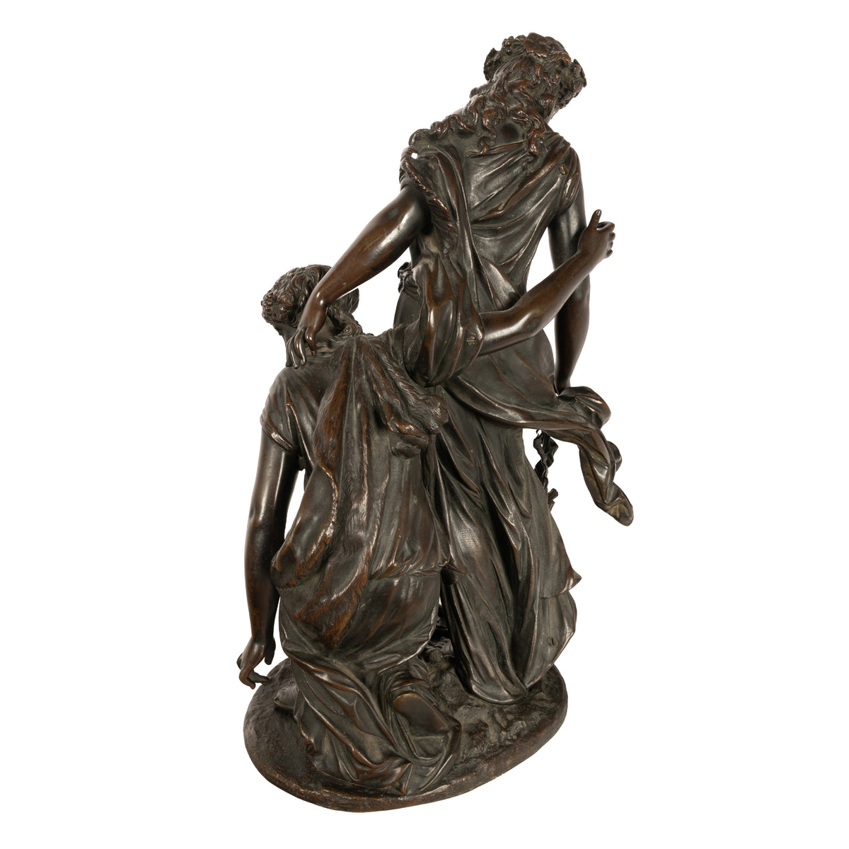 Antique French Neoclassical Rococo Bronze Figural Group of Wine Bacchantes by Clodion 1762