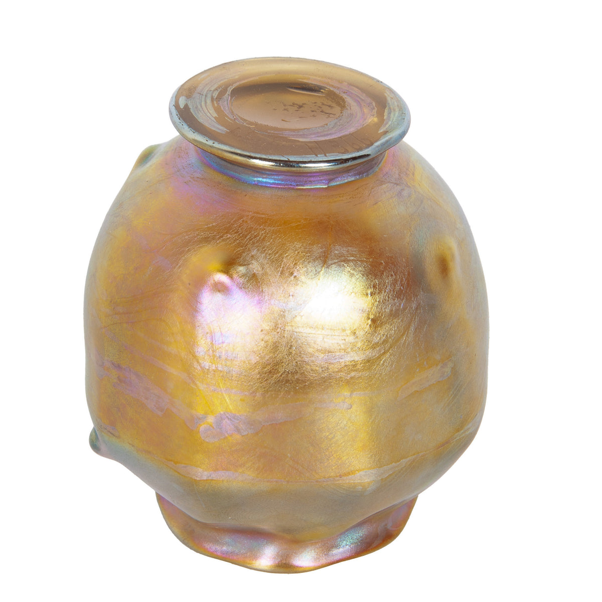 Antique Tiffany Art Nouveau Iridescent Gold Favrille Miniatue Art Glass Vase NY, Circa 1905