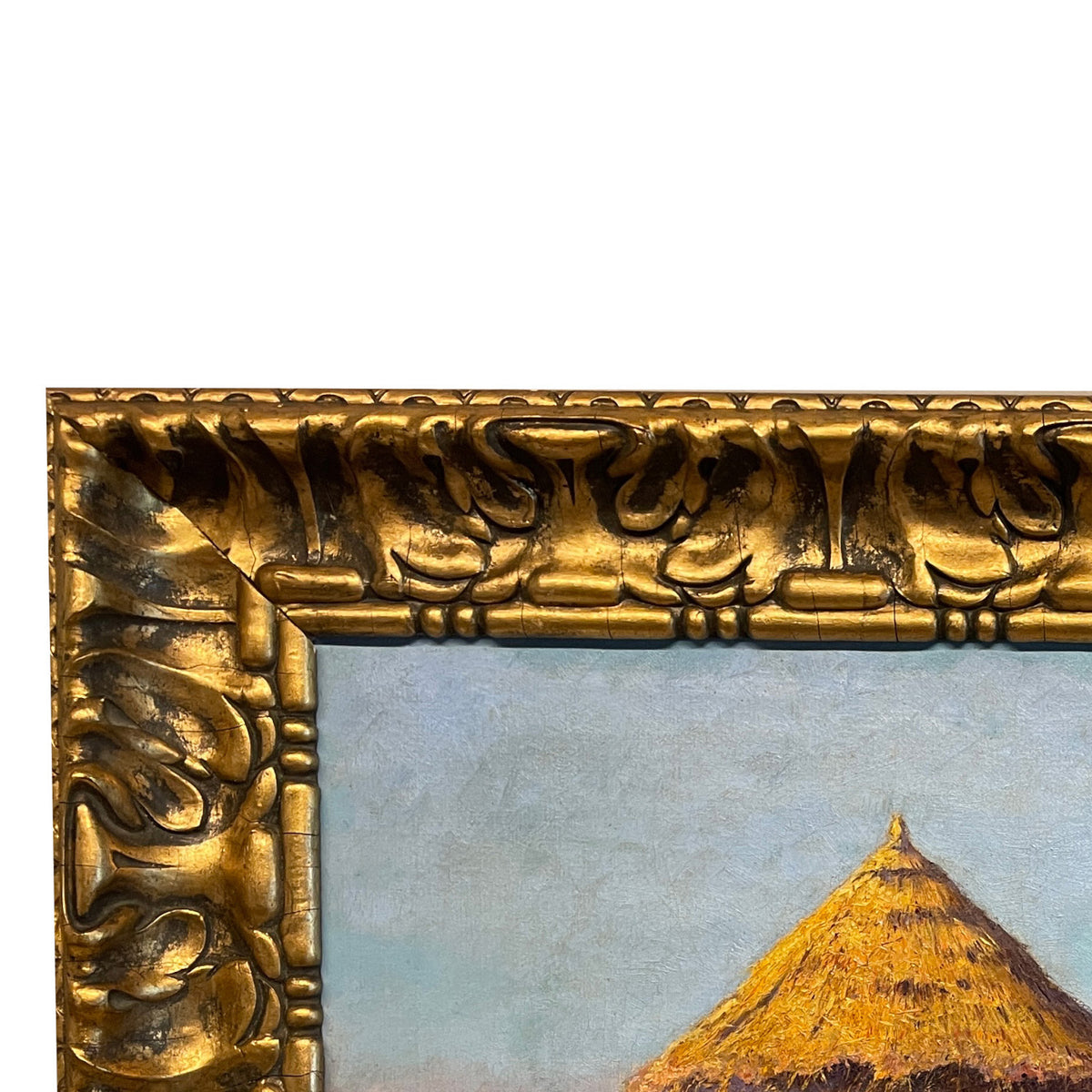Antique French Post Impressionist Oil Painting Haystack Farm Pastoral Landscape by Max Bouvet 1890
