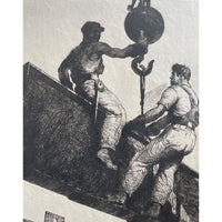 WPA Etching "Sky Riders" Industrial Steelworkers New York Skyscraper Signed by James E Allen 1935