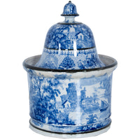 Antique Blue & White Pearlware Pottery Humidor "A Present for Mr. Capes 1834"