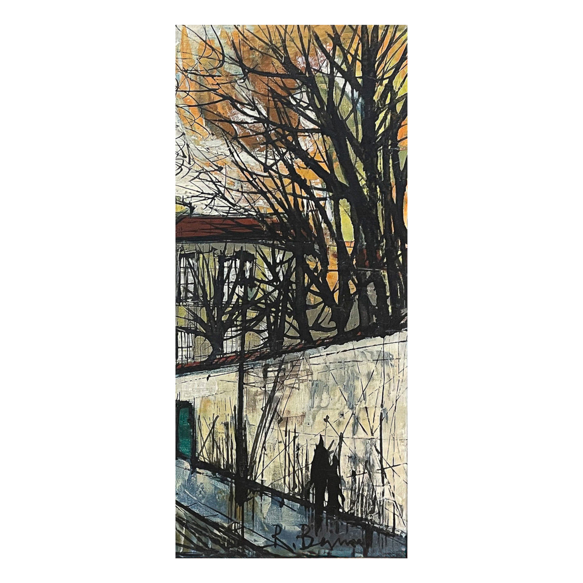 Mid Century French Expressionist Oil on Canvas Paris Street Scene by Renée Bernard, Circa 1960 Signed Titled