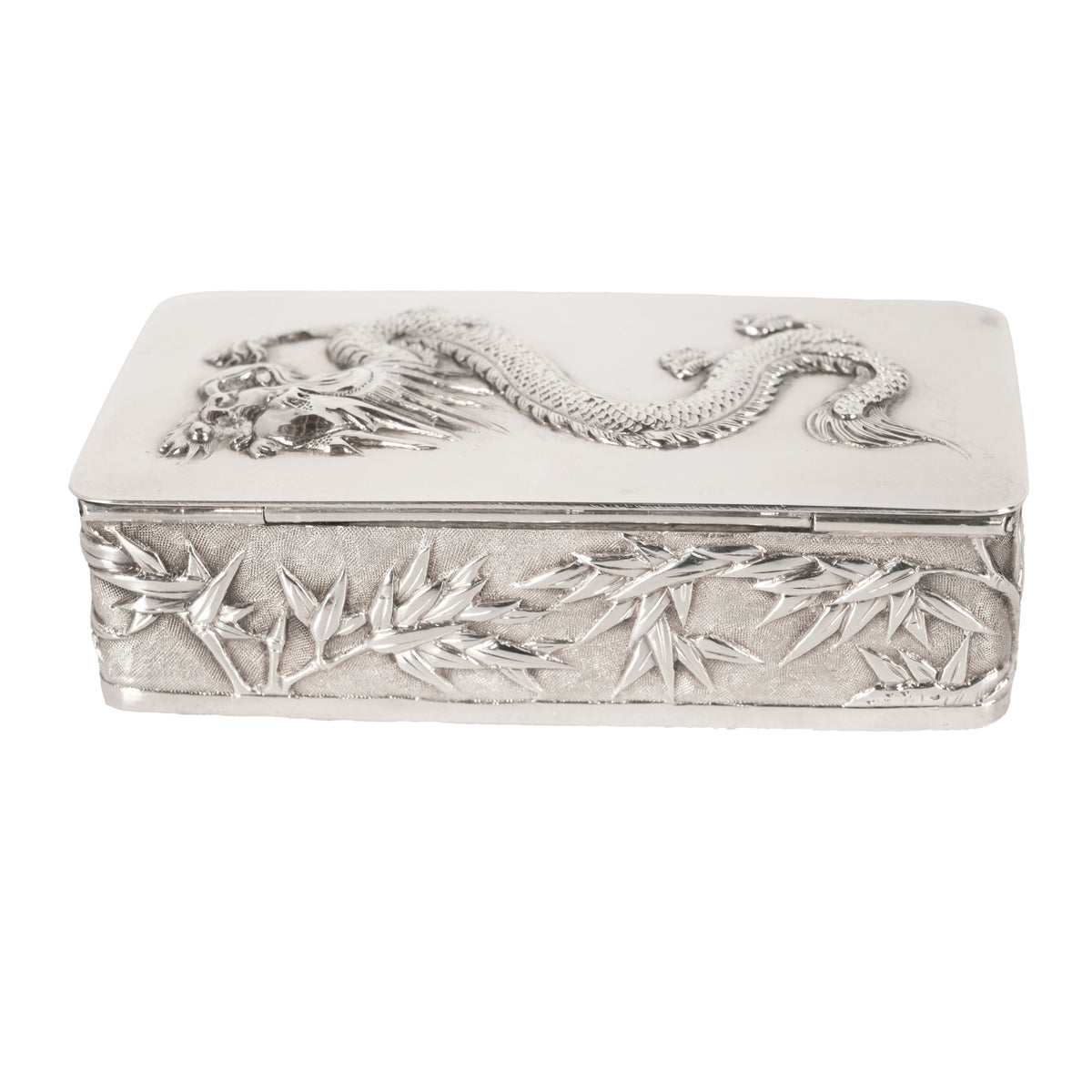 Antique Chinese Qing Dynasty Export Silver Gilt Dragon Snuff Box Wang Hing 1900