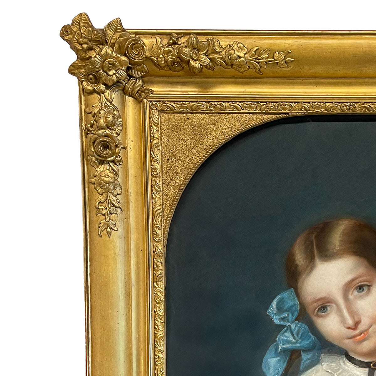 Antique 19th Century Swiss School Pastel Portrait Painting Beautiful Young Girl, Attributed to Albert Anker, Circa 1870