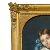 Antique 19th Century Swiss School Pastel Portrait Painting Beautiful Young Girl, Attributed to Albert Anker, Circa 1870