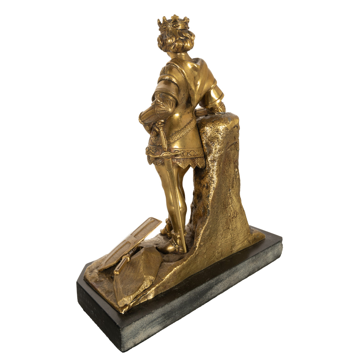 Antique French Gilt Bronze Statue Medieval King Louis VII Knight Templar 1880