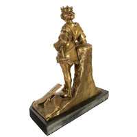 Antique French Gilt Bronze Statue Medieval King Louis VII Knight Templar 1880