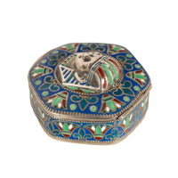 Antique Art Deco King Tut Egyptian Revival Silver Gilt Enamel Cloisonne Box 1925