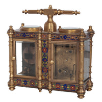 Antique French Brass & Champleve Combination Desk Carriage Clock Barometer 1900