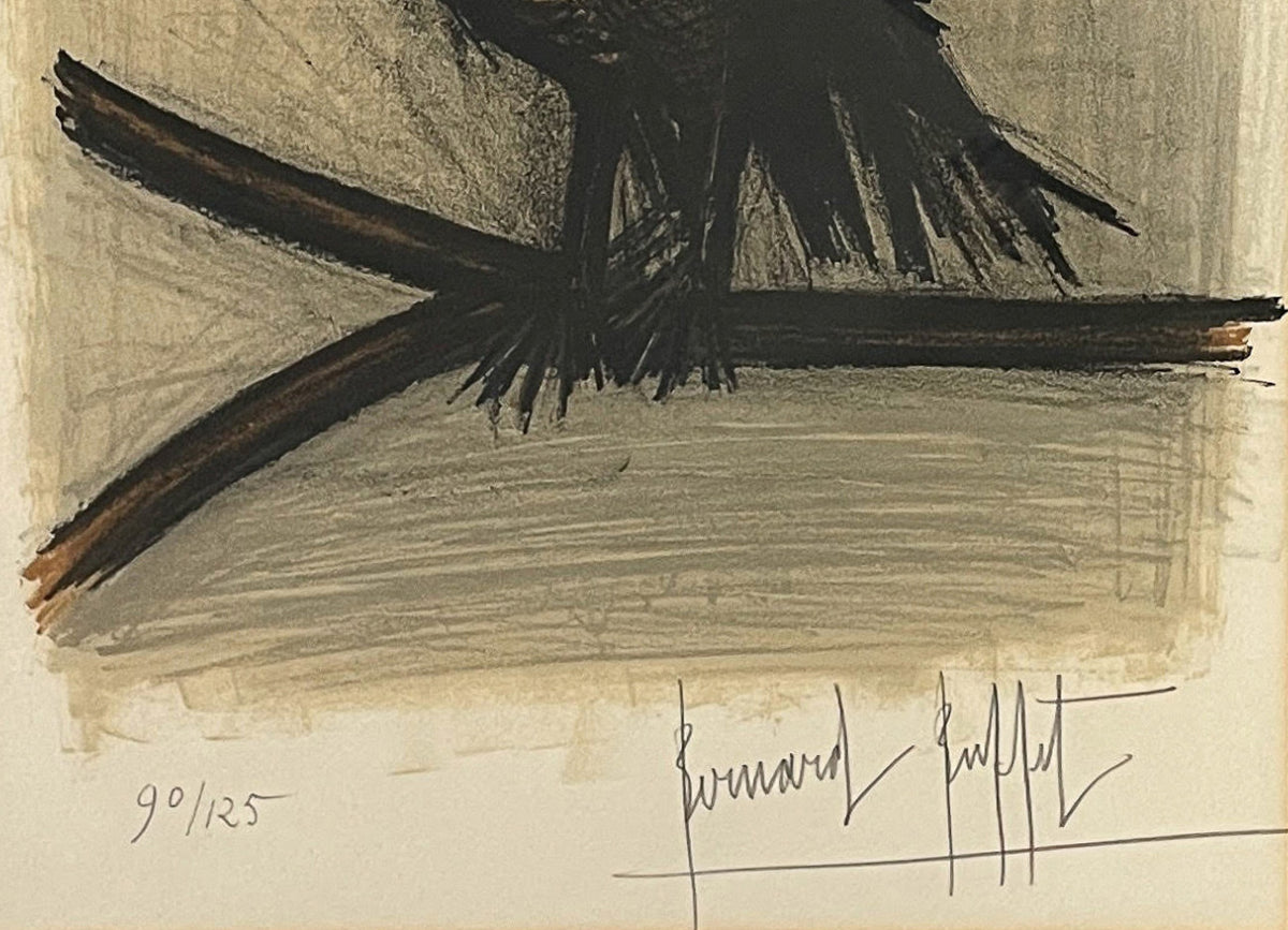 Original Pencil Signed Numbered French Expressionist Color Lithograph of an Owl  by Bernard Buffet, circa 1968