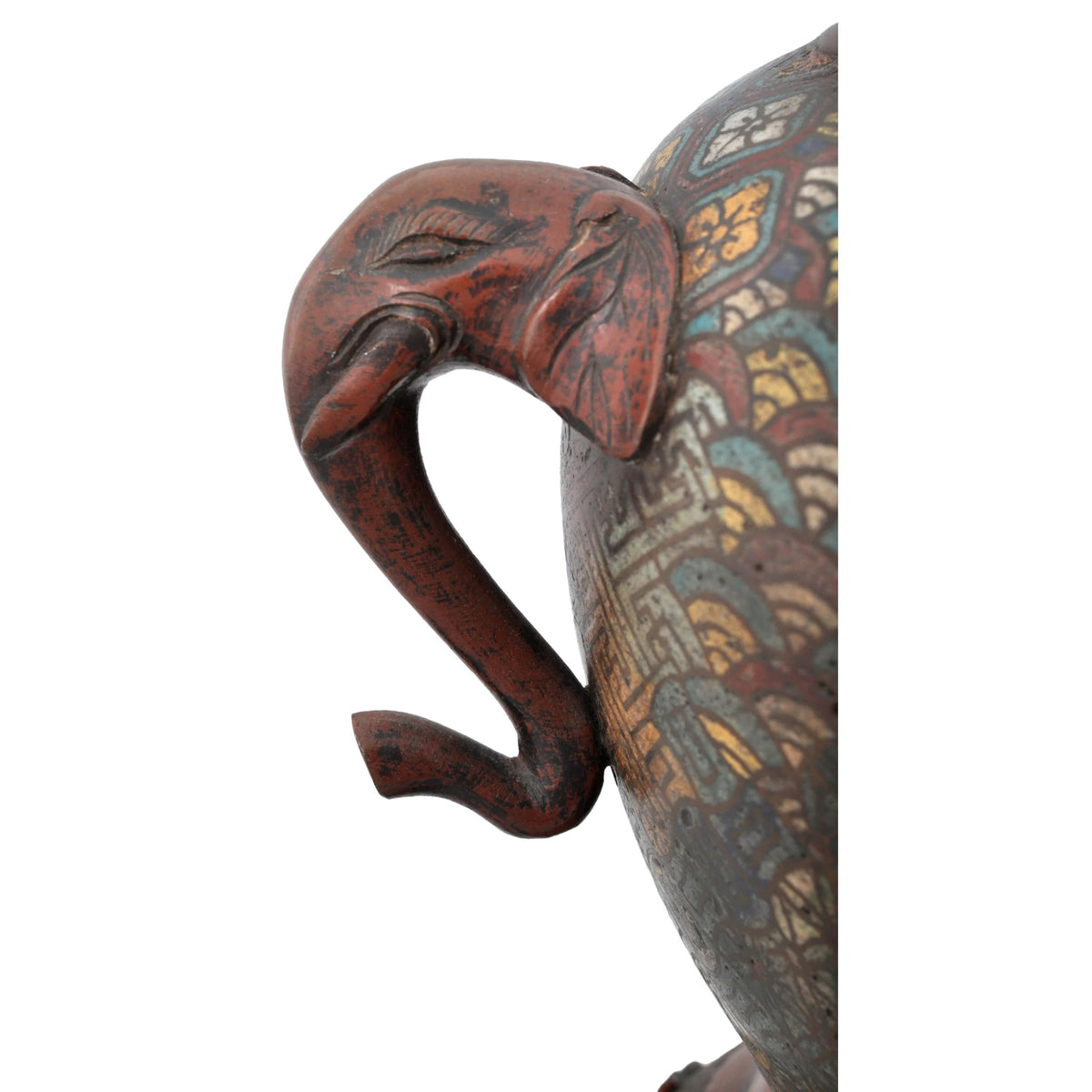 Antique Chinese Qing Dynasty Archaic Style Bronze Enamel Champlevé Censer / Incense Burner, Circa 1880