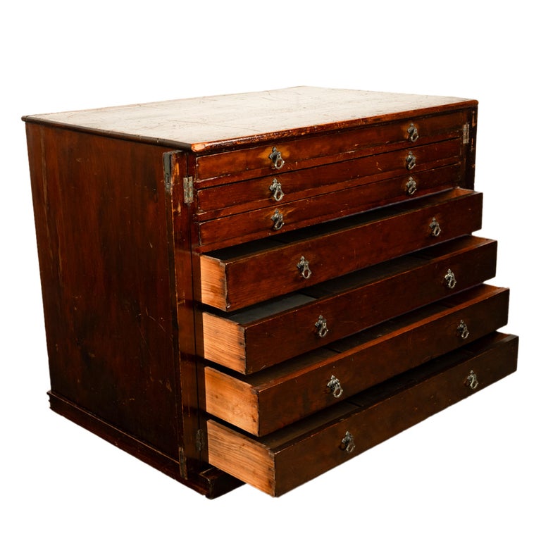 Antique Georgian Drawing Print Architect's Plan File 7 Drawer Chest Cabinet 1820