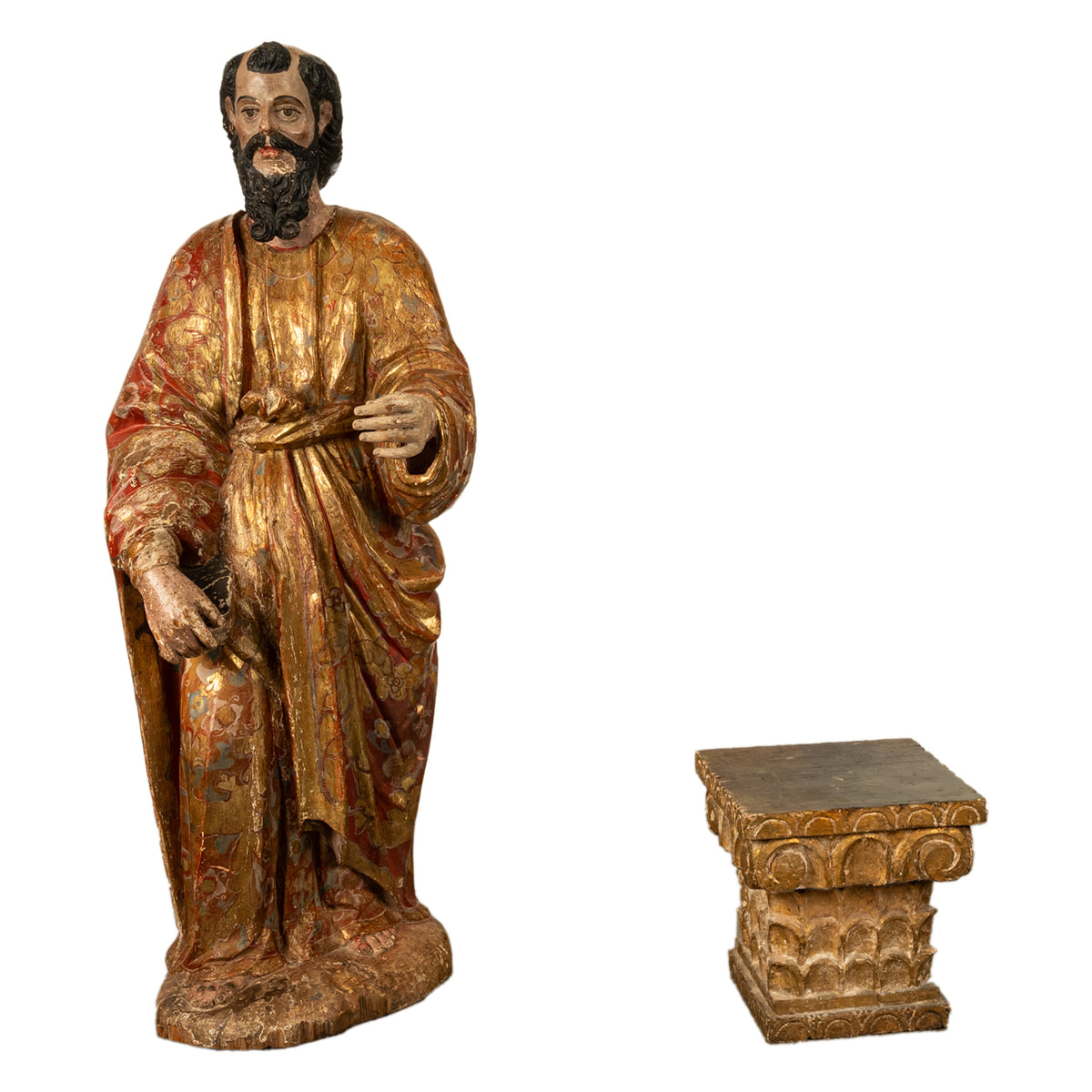 Antique 18th Century Spanish Colonial Lifesize Saint Paul Carved Estofado Statue Santo 1750