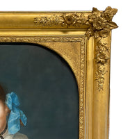 Antique 19th Century Swiss School Pastel Portrait Painting Beautiful Young Girl, Attributed to Albert Anker, Circa 1870