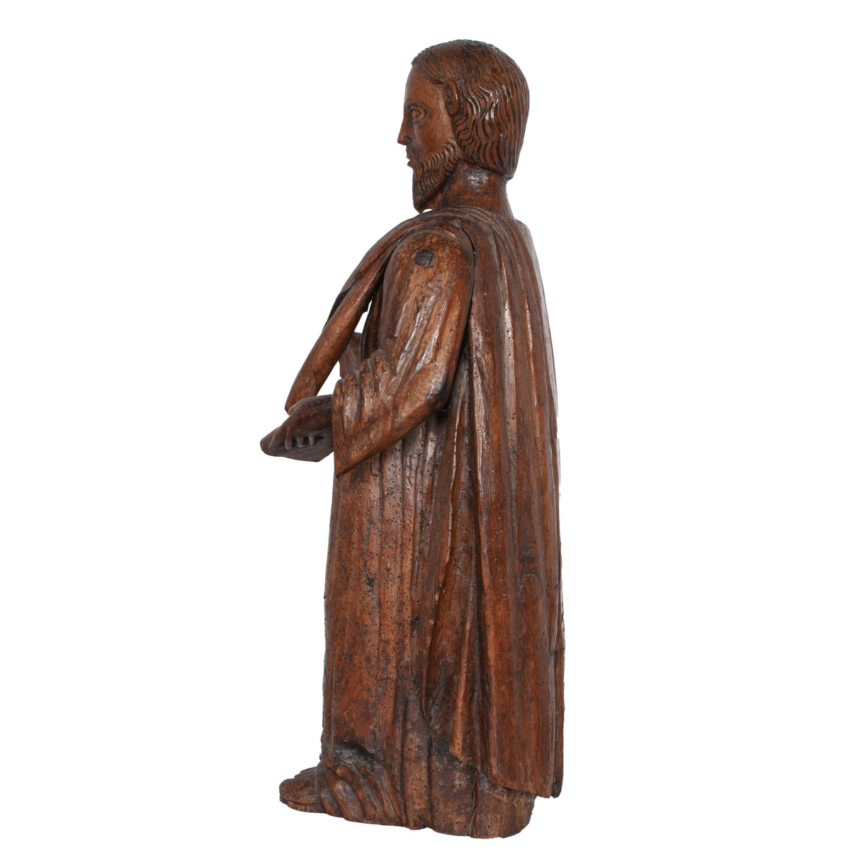 Large Antique French 17th Century Carved Walnut Saint Peter Santos Figure Statue