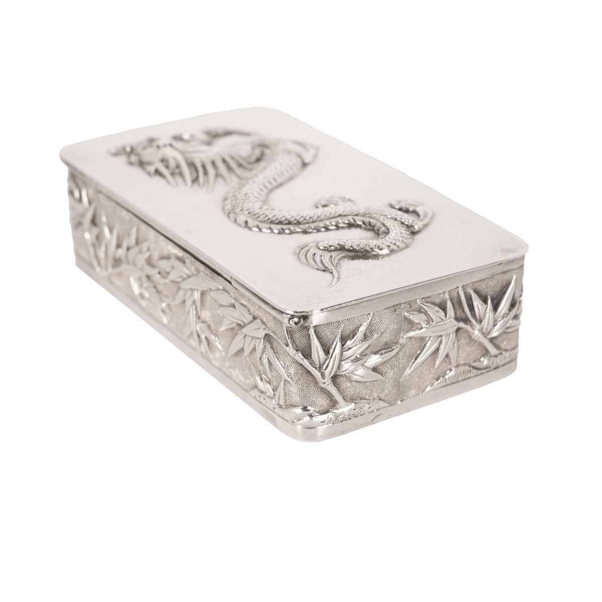 Antique Chinese Qing Dynasty Export Silver Gilt Dragon Snuff Box Wang Hing 1900