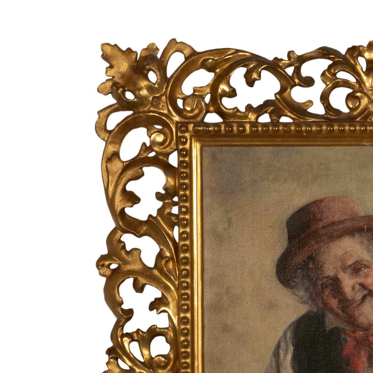 Antique Italian Genre Scene Oil Painting "Shoe Shiner" Cobbler by Ezio Ricci Gilded Florentine Frame, Circa 1910