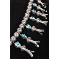 Antique Native American Navajo Sterling Silver Turquoise Squash Blossom Necklace