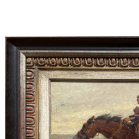Antique French Oil Painting Army Cavarly Soldier Horse Military Despatch Bearer  by Wilfred Constant Beauquesne, 1883