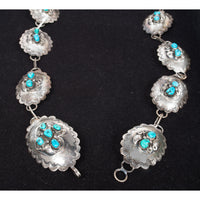 Vintage Native American Navajo Sterling Silver & Blue Turquoise Concho Belt 1950