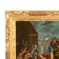 Antique 18th Century French Oil Painting on Canvas Joan Of Arc Battle Scene "Seige of Orleans" 1780