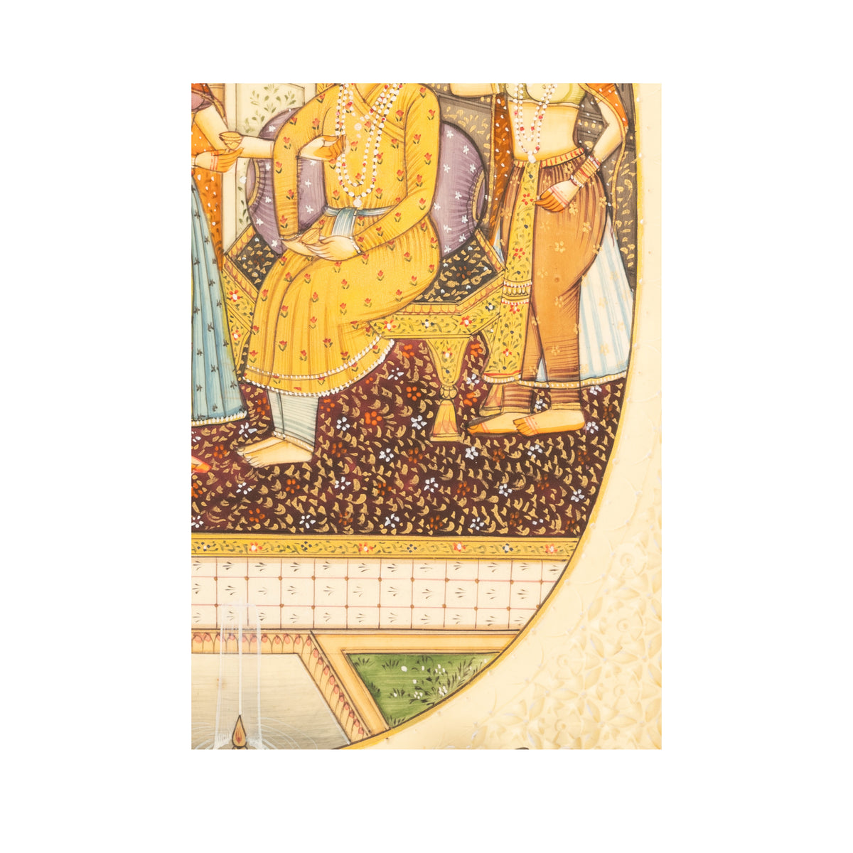 Antique Indian Mughal Miniature Royal Court Women Shah Watercolor Painting 1900