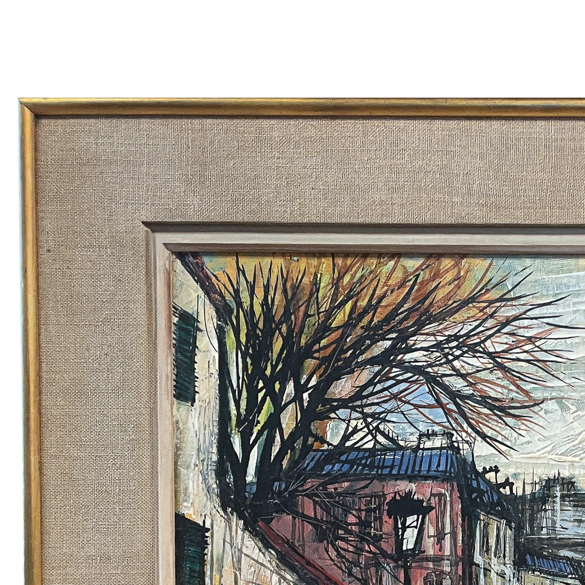 Mid Century French Expressionist Oil on Canvas Paris Street Scene by Renée Bernard, Circa 1960 Signed Titled
