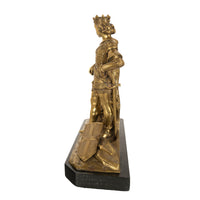 Antique French Gilt Bronze Statue Medieval King Louis VII Knight Templar 1880
