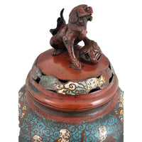 Antique Chinese Qing Dynasty Archaic Style Bronze Enamel Champlevé Censer / Incense Burner, Circa 1880