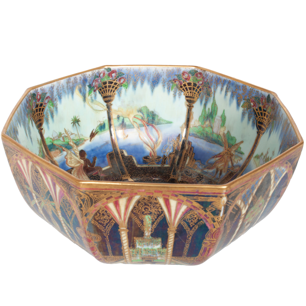 Antique Wedgwood Fairyland Lustre Porcelain "Moorish Smoke & Ribbons" Bowl 1920