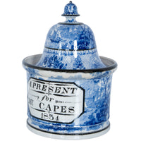 Antique Blue & White Pearlware Pottery Humidor "A Present for Mr. Capes 1834"