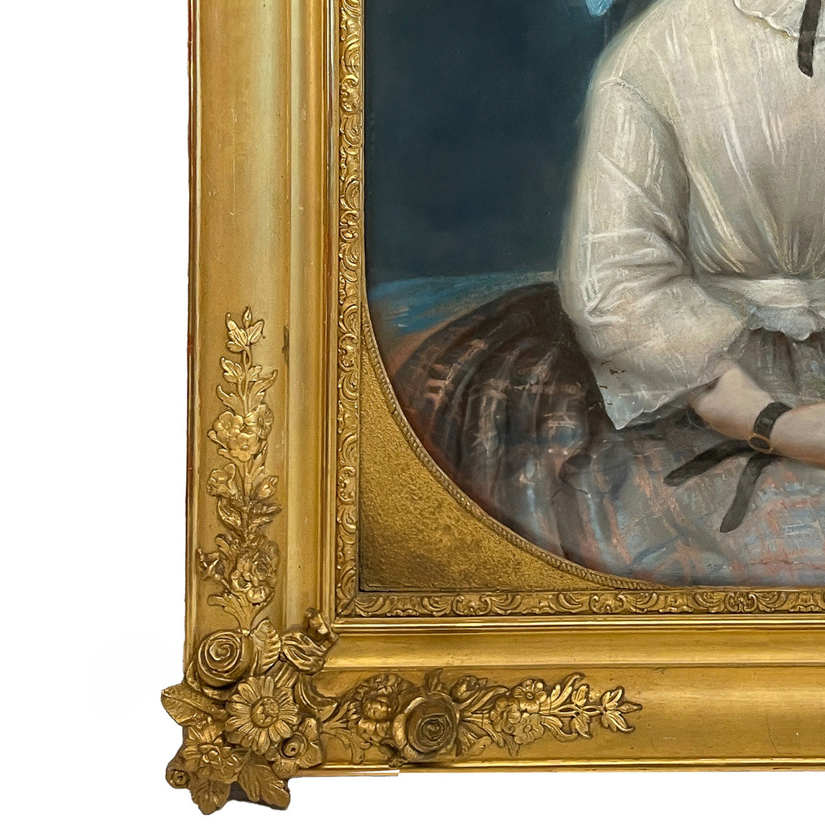 Antique 19th Century Swiss School Pastel Portrait Painting Beautiful Young Girl, Attributed to Albert Anker, Circa 1870