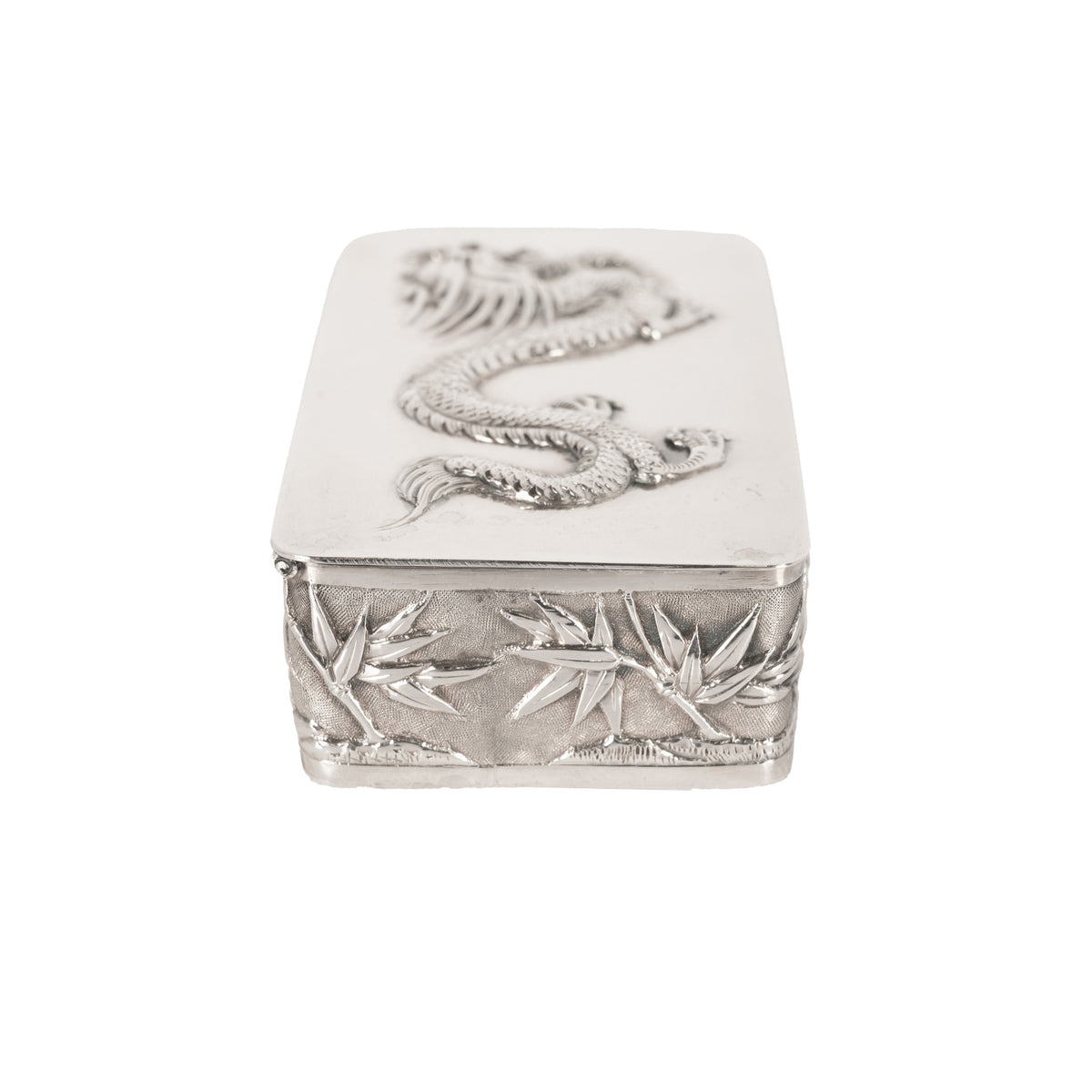 Antique Chinese Qing Dynasty Export Silver Gilt Dragon Snuff Box Wang Hing 1900