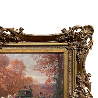 Antique French War Oil Painting Napoleon With His Army Generals Horse & Carriage by Raymond Desvarreux, 1906