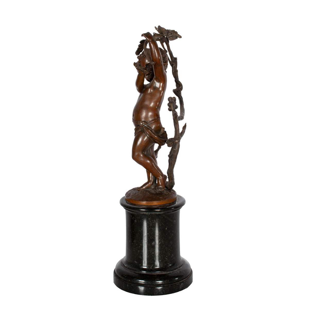 Antique Pair Napoleon III French Bronze Marble Putti Cherubs Wine Grape Bacchus Statues 1860