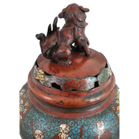 Antique Chinese Qing Dynasty Archaic Style Bronze Enamel Champlevé Censer / Incense Burner, Circa 1880