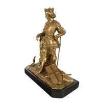 Antique French Gilt Bronze Statue Medieval King Louis VII Knight Templar 1880