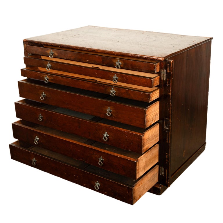Antique Georgian Drawing Print Architect's Plan File 7 Drawer Chest Cabinet 1820