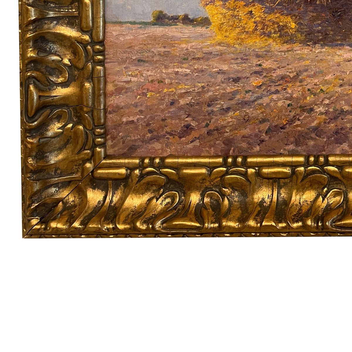 Antique French Post Impressionist Oil Painting Haystack Farm Pastoral Landscape by Max Bouvet 1890
