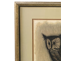 Original Pencil Signed Numbered French Expressionist Color Lithograph of an Owl  by Bernard Buffet, circa 1968