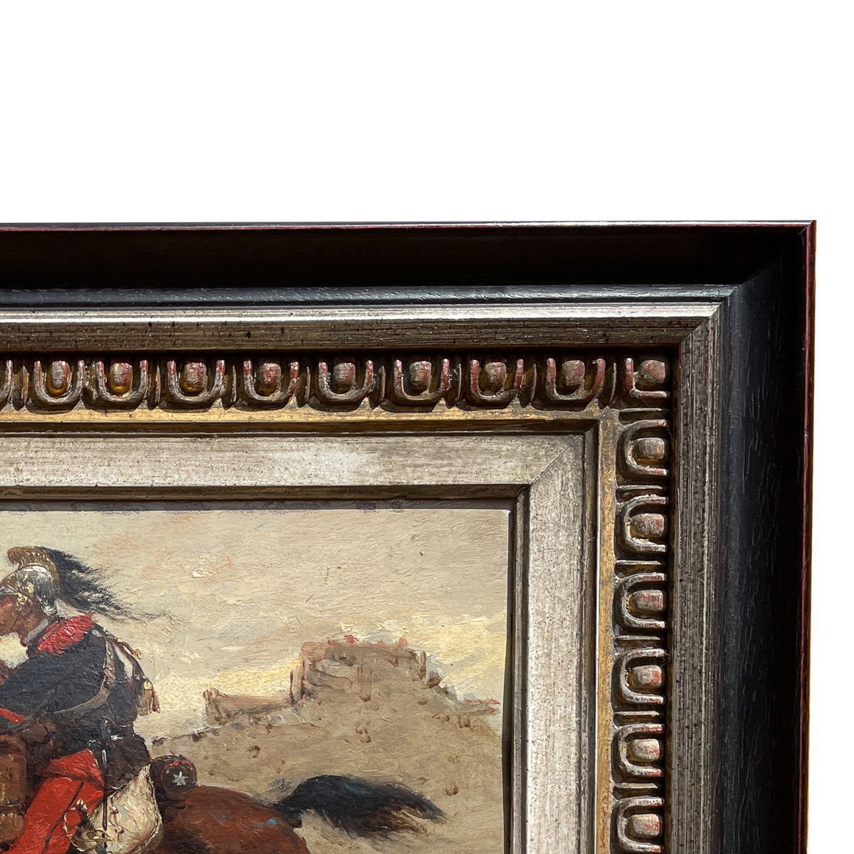 Antique French Oil Painting Army Cavarly Soldier Horse Military Despatch Bearer  by Wilfred Constant Beauquesne, 1883